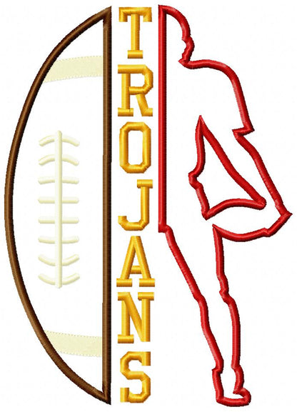 Trojans Football Player Silhouette – Appliqué – Machine Embroidery Design