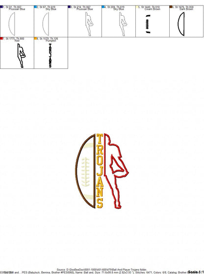 Trojans Football Player Silhouette – Appliqué – Machine Embroidery Design