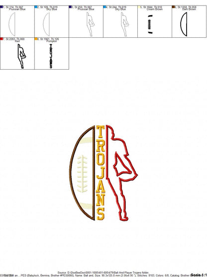 Trojans Football Player Silhouette – Appliqué – Machine Embroidery Design