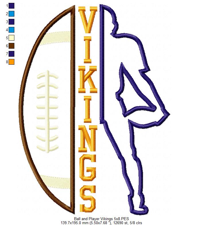 Football Vikings Player and Ball - Applique