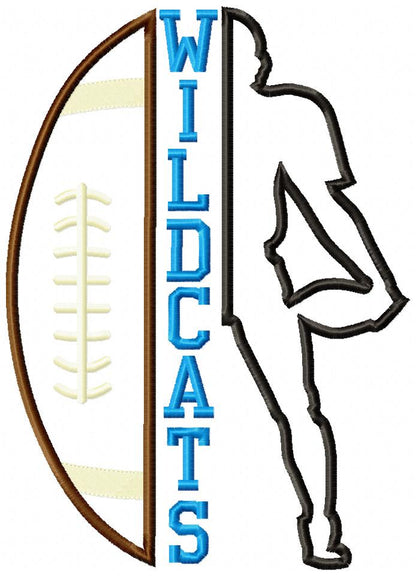 Wildcats Football Player Silhouette – Appliqué – Machine Embroidery Design