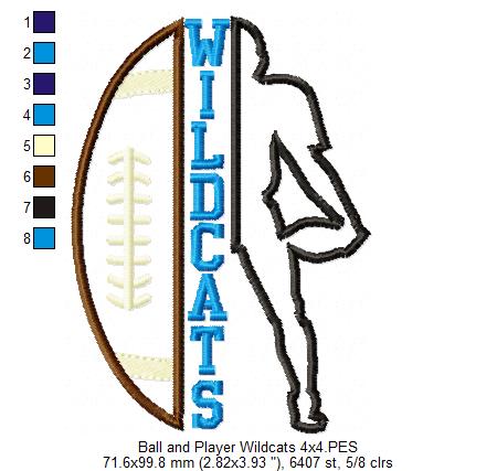 Wildcats Football Player Silhouette – Appliqué – Machine Embroidery Design