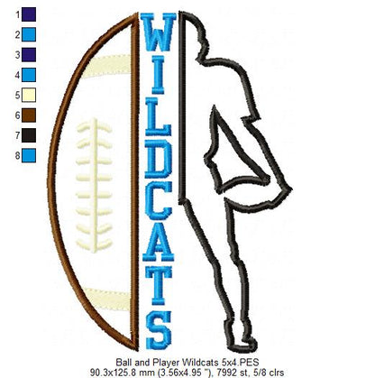 Wildcats Football Player Silhouette – Appliqué – Machine Embroidery Design