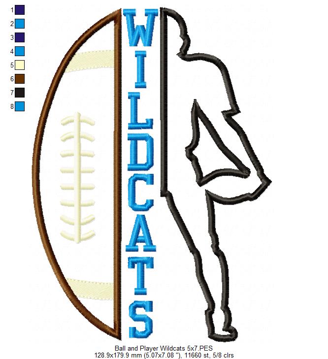 Wildcats Football Player Silhouette – Appliqué – Machine Embroidery Design