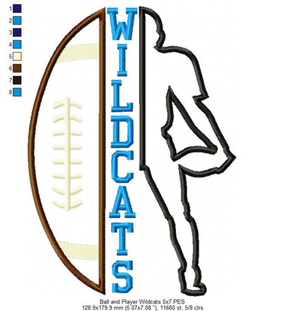 Wildcats Football Player Silhouette – Appliqué – Machine Embroidery Design