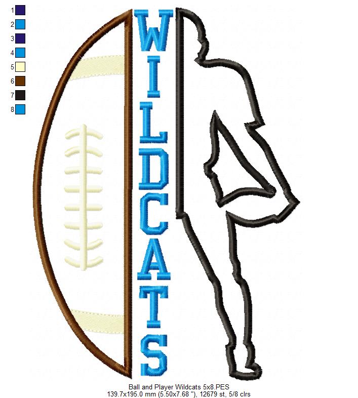Wildcats Football Player Silhouette – Appliqué – Machine Embroidery Design