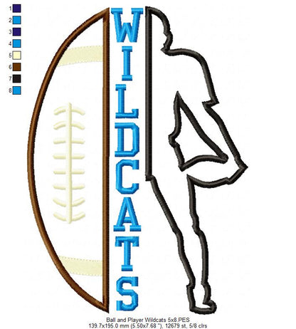 Wildcats Football Player Silhouette – Appliqué – Machine Embroidery Design