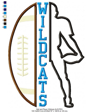 Wildcats Football Player Silhouette – Appliqué – Machine Embroidery Design