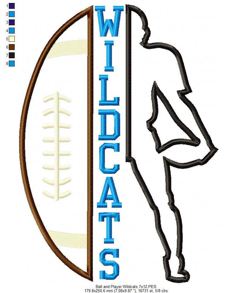 Wildcats Football Player Silhouette – Appliqué – Machine Embroidery Design