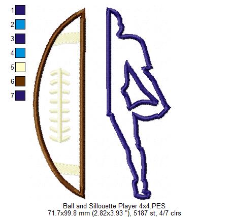 Split Football and Player - Applique Embroidery