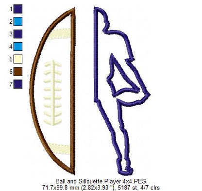 Split Football and Player - Applique Embroidery