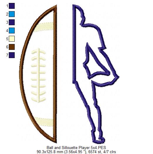 Split Football and Player - Applique Embroidery