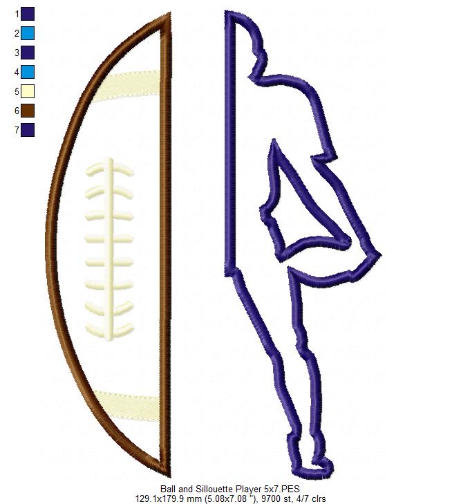 Split Football and Player - Applique Embroidery