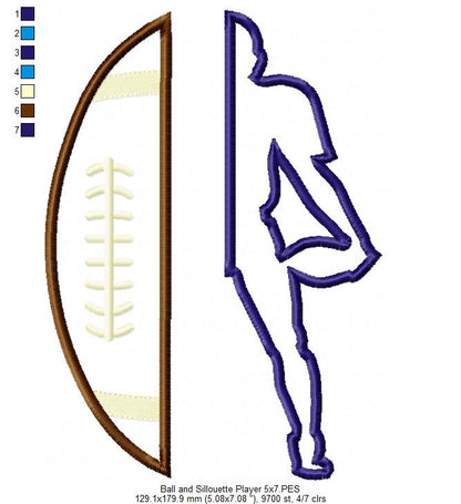 Split Football and Player - Applique Embroidery