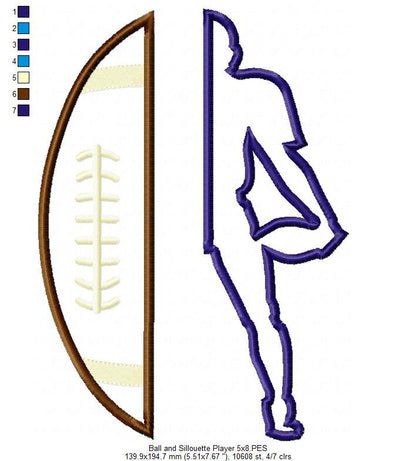 Split Football and Player - Applique Embroidery