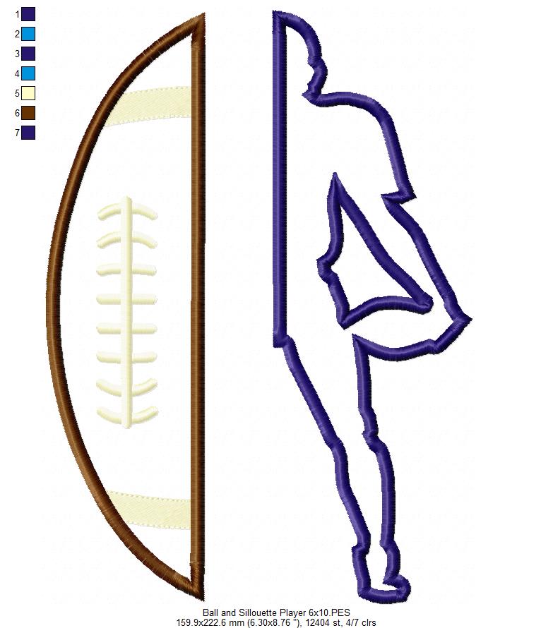Split Football and Player - Applique Embroidery