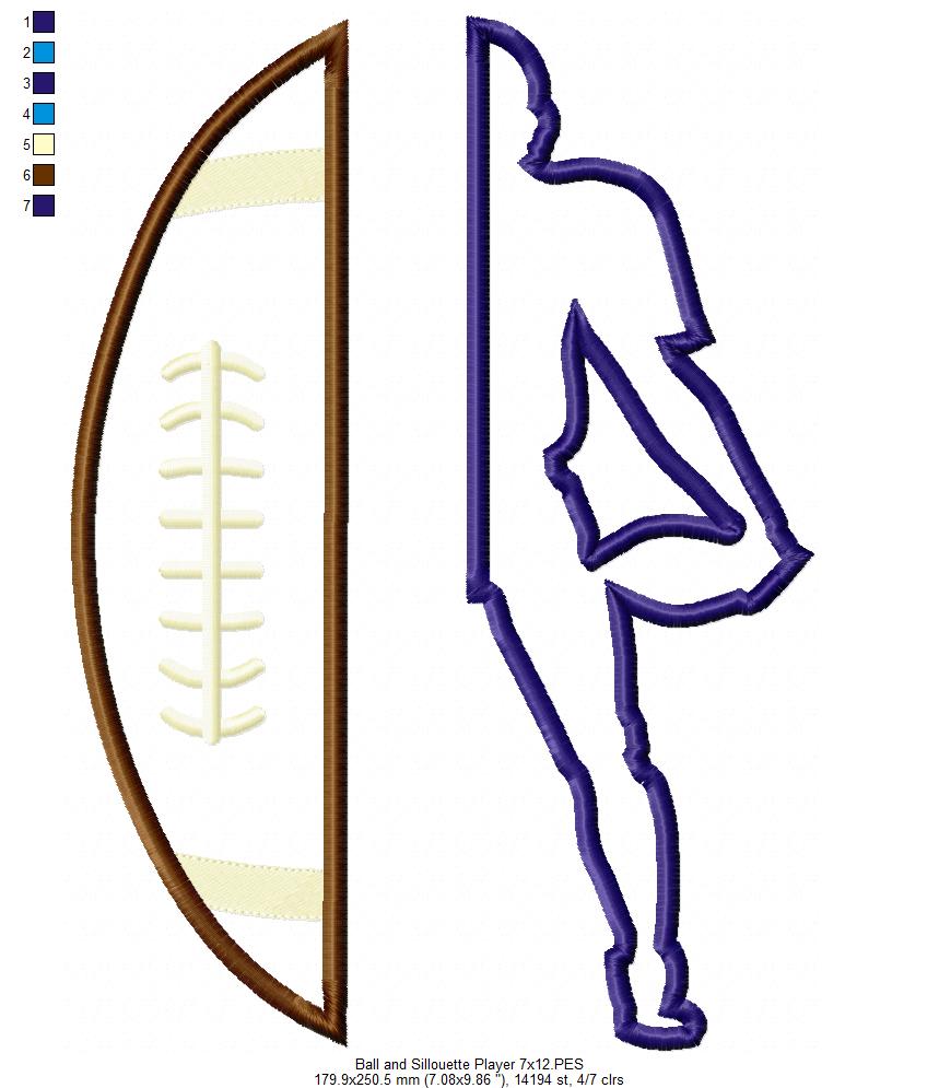 Split Football and Player - Applique Embroidery