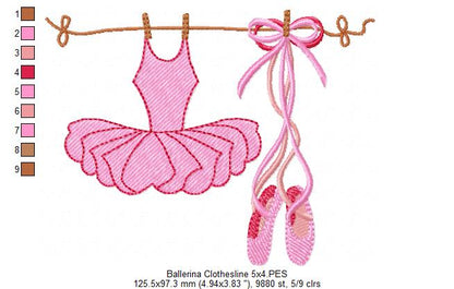 Ballerina Clothesline - Fill Stitch - Machine Embroidery Design
