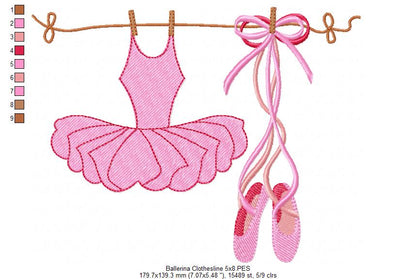 Ballerina Clothesline - Fill Stitch - Machine Embroidery Design