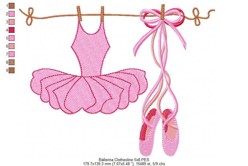 Ballerina Clothesline - Fill Stitch - Machine Embroidery Design