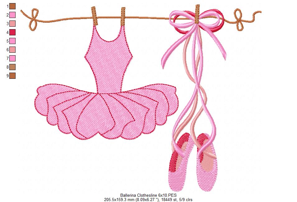 Ballerina Clothesline - Fill Stitch - Machine Embroidery Design