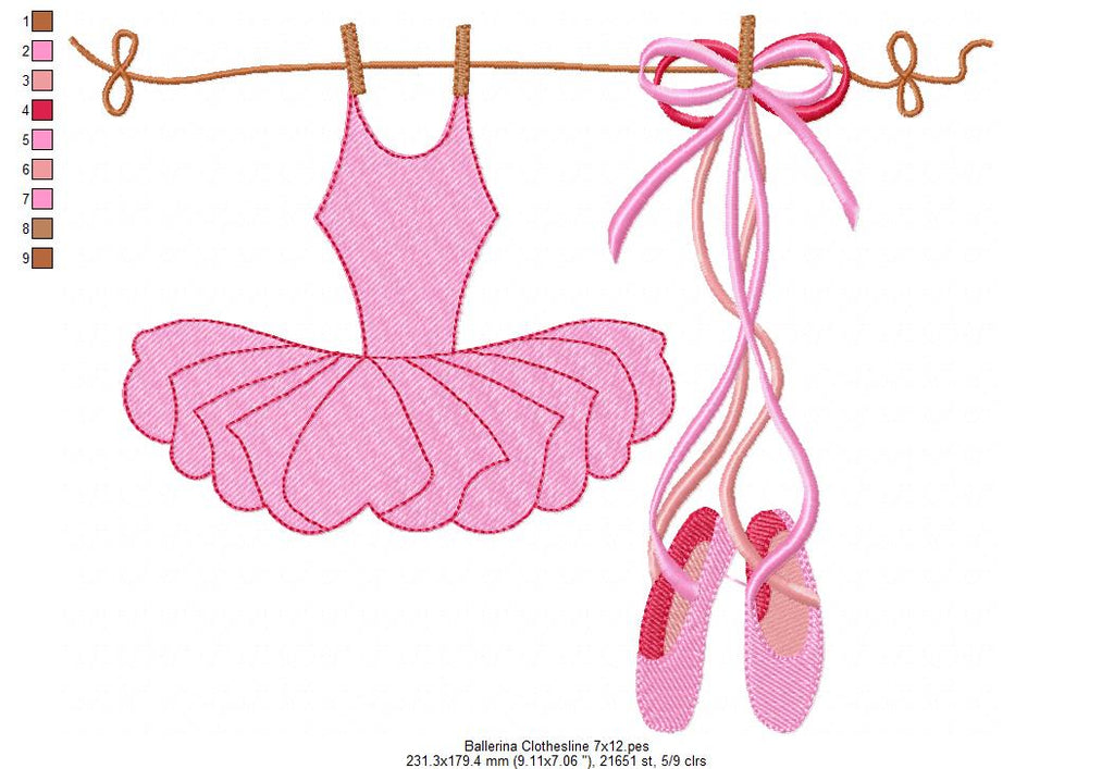 Ballerina Clothesline - Fill Stitch - Machine Embroidery Design
