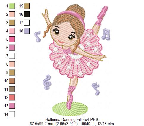 Ballerina Dancing - Fill Stitch - Machine Embroidery Design