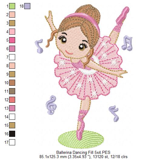 Ballerina Dancing - Fill Stitch - Machine Embroidery Design