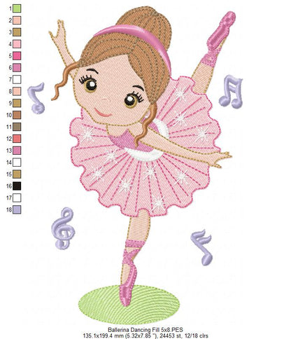Ballerina Dancing - Fill Stitch - Machine Embroidery Design
