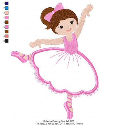Ballerina Dancing - Applique - Machine Embroidery Design