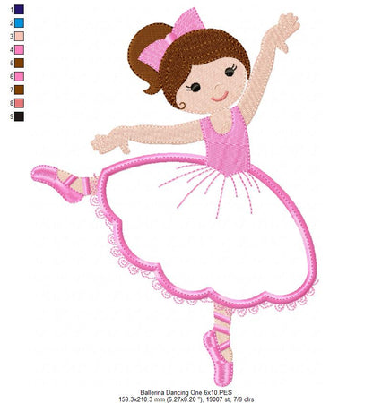 Ballerina Dancing - Applique - Machine Embroidery Design