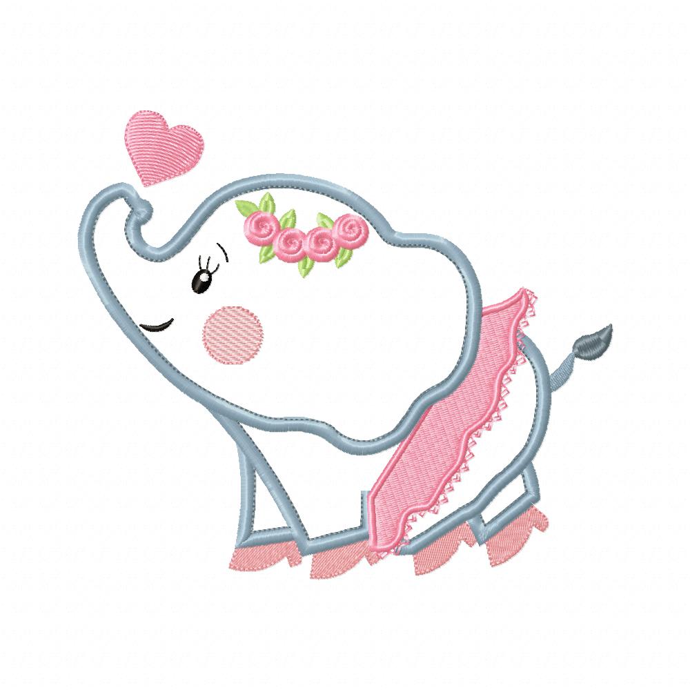 Ballerina Elephant with Shoes - Applique - Machine Embroidery Design