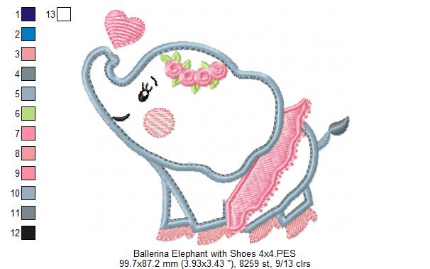 Sweet Ballerina Elephant – Appliqué – Machine Embroidery Design