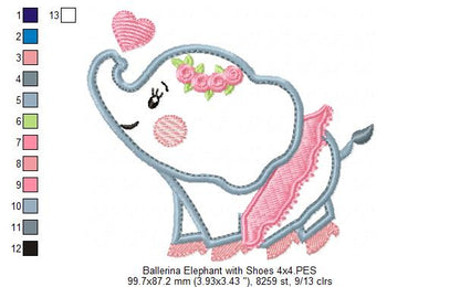 Sweet Ballerina Elephant – Appliqué – Machine Embroidery Design