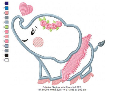Sweet Ballerina Elephant – Appliqué – Machine Embroidery Design
