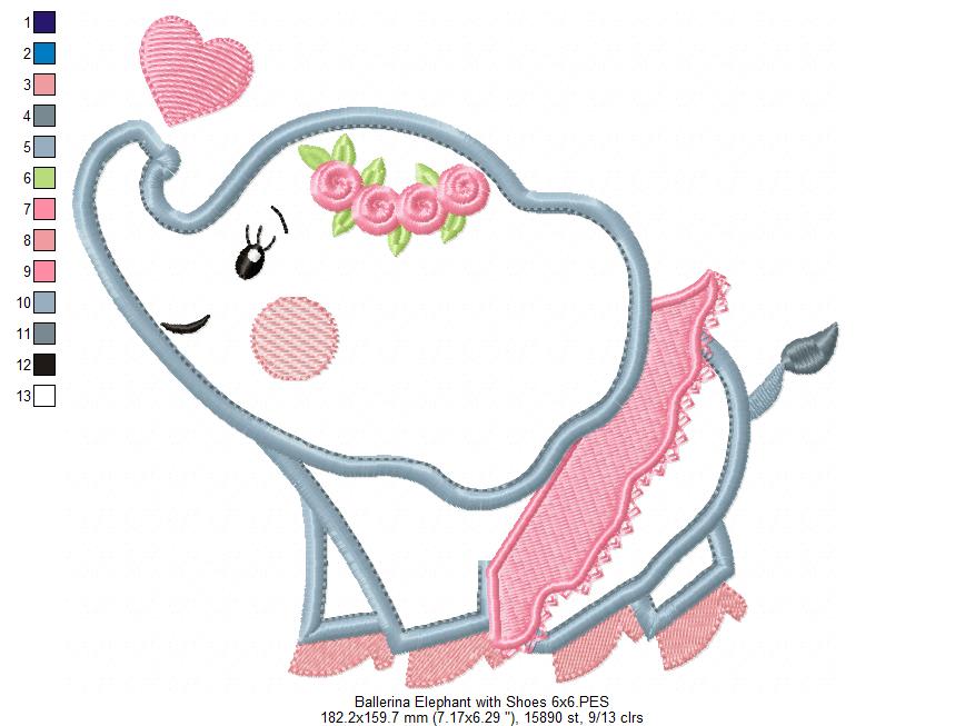 Sweet Ballerina Elephant – Appliqué – Machine Embroidery Design