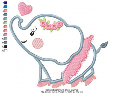 Sweet Ballerina Elephant – Appliqué – Machine Embroidery Design