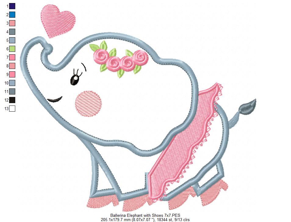 Sweet Ballerina Elephant – Appliqué – Machine Embroidery Design