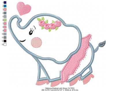 Sweet Ballerina Elephant – Appliqué – Machine Embroidery Design
