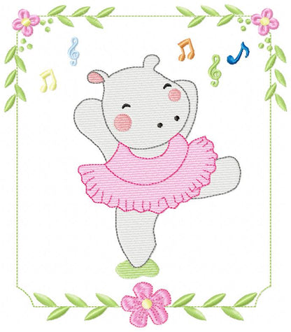 Ballerina Hippo Girl Dancing - Fill Stitch