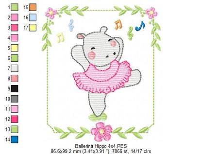 Ballerina Hippo Girl Dancing - Fill Stitch
