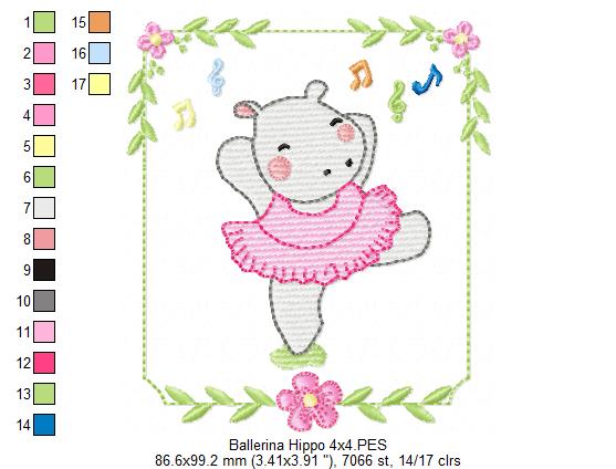 Ballerina Hippo Girl Dancing - Fill Stitch