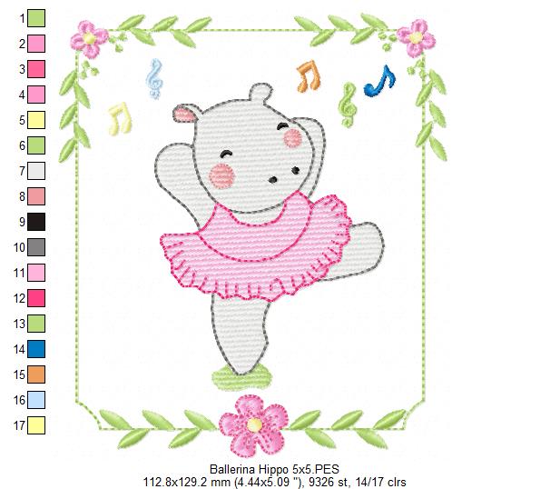 Ballerina Hippo Girl Dancing - Fill Stitch