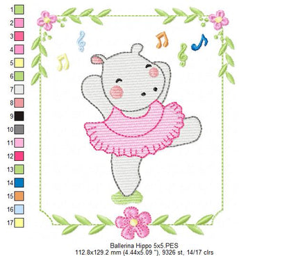 Ballerina Hippo Girl Dancing - Fill Stitch