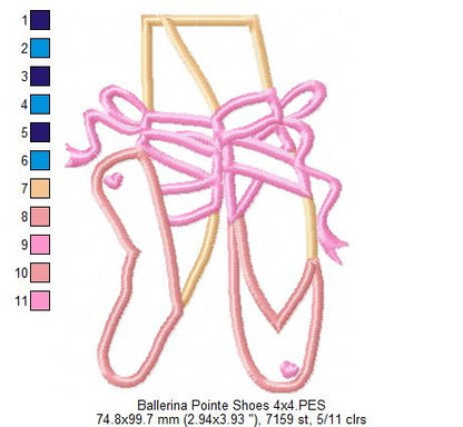 Ballerina Pointe Shoes - Applique - Machine Embroidery Design