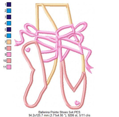 Ballerina Pointe Shoes - Applique - Machine Embroidery Design