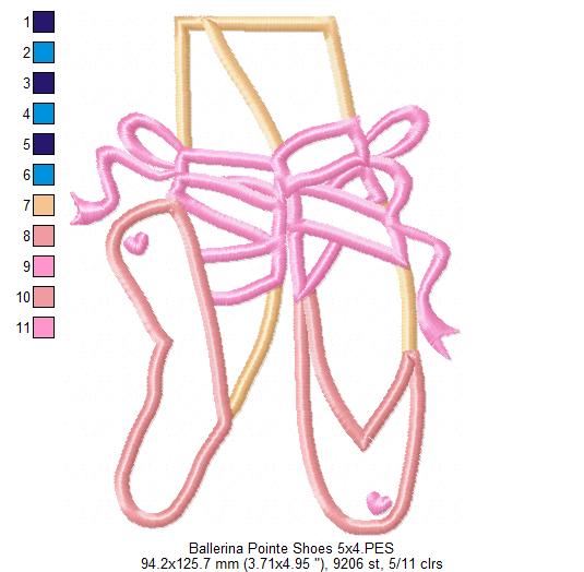 Ballerina Pointe Shoes - Applique - Machine Embroidery Design