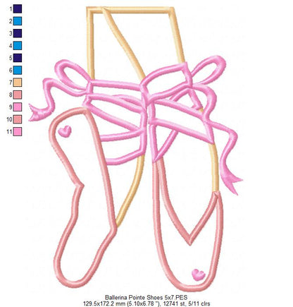 Ballerina Pointe Shoes - Applique - Machine Embroidery Design