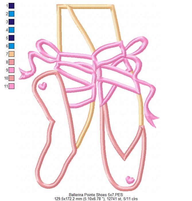 Ballerina Pointe Shoes - Applique - Machine Embroidery Design