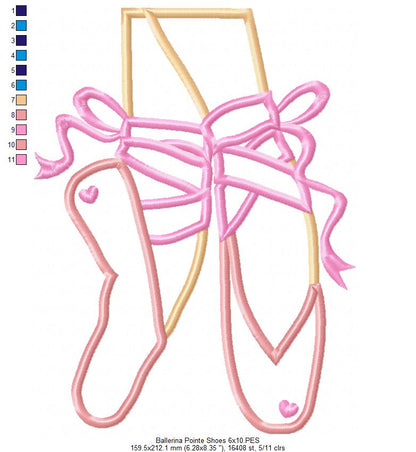 Ballerina Pointe Shoes - Applique - Machine Embroidery Design